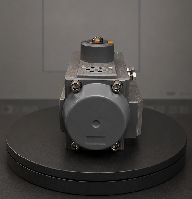 V-Tork VT190S12 Spring Return Pneumatic Actuator F10/F14 - rear view showing spring end cap and corrosion-resistant aluminium housing