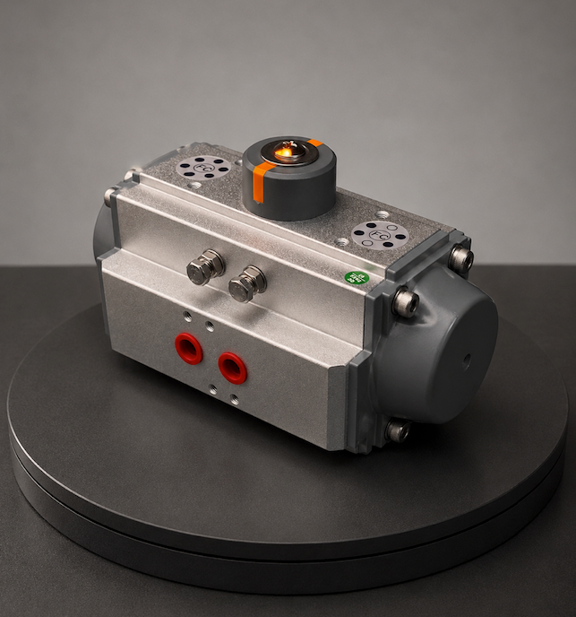 V-Tork VT190S12 Spring Return Pneumatic Actuator F10/F14 - angled side view showing ISO mounting interface and spring return mechanism